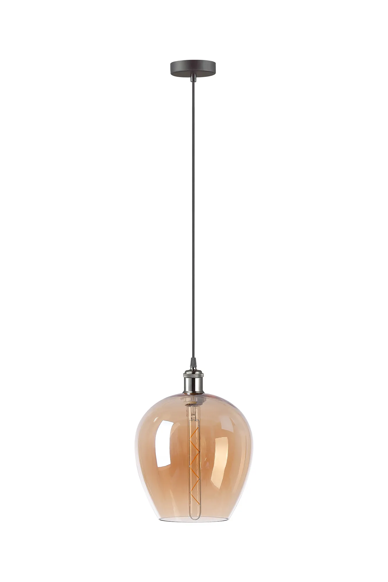 Cawdor Single Pendant, 1 Light E27, Gun Metal/Black/Amber Wine Glass DK1101  Deco Cawdor